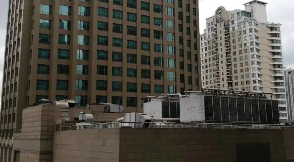 Rooftop HVAC equipment on a hotel