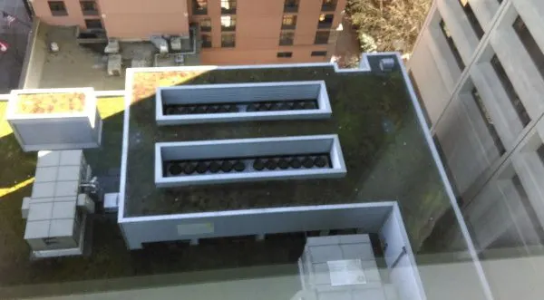 Air-cooled chillers located in plantroom on rooftop