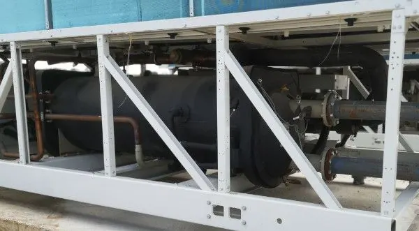 Typical air-cooled chiller with compressor wrapped using closed-cell foam