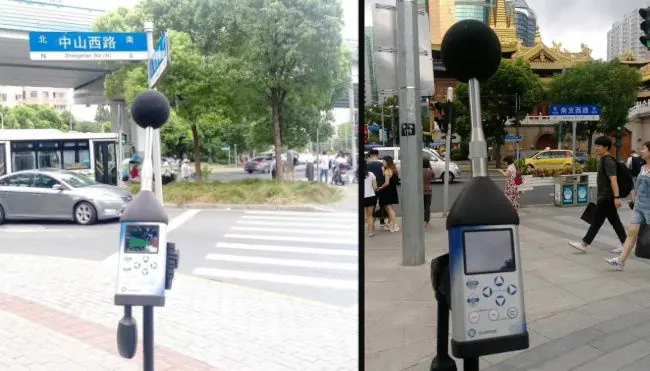 Shanghai - Left Measured at Zhongshan West Road and Hongqiao Road intersection. Right Measured at intersection of Nanjing West Road and Huashan Road
