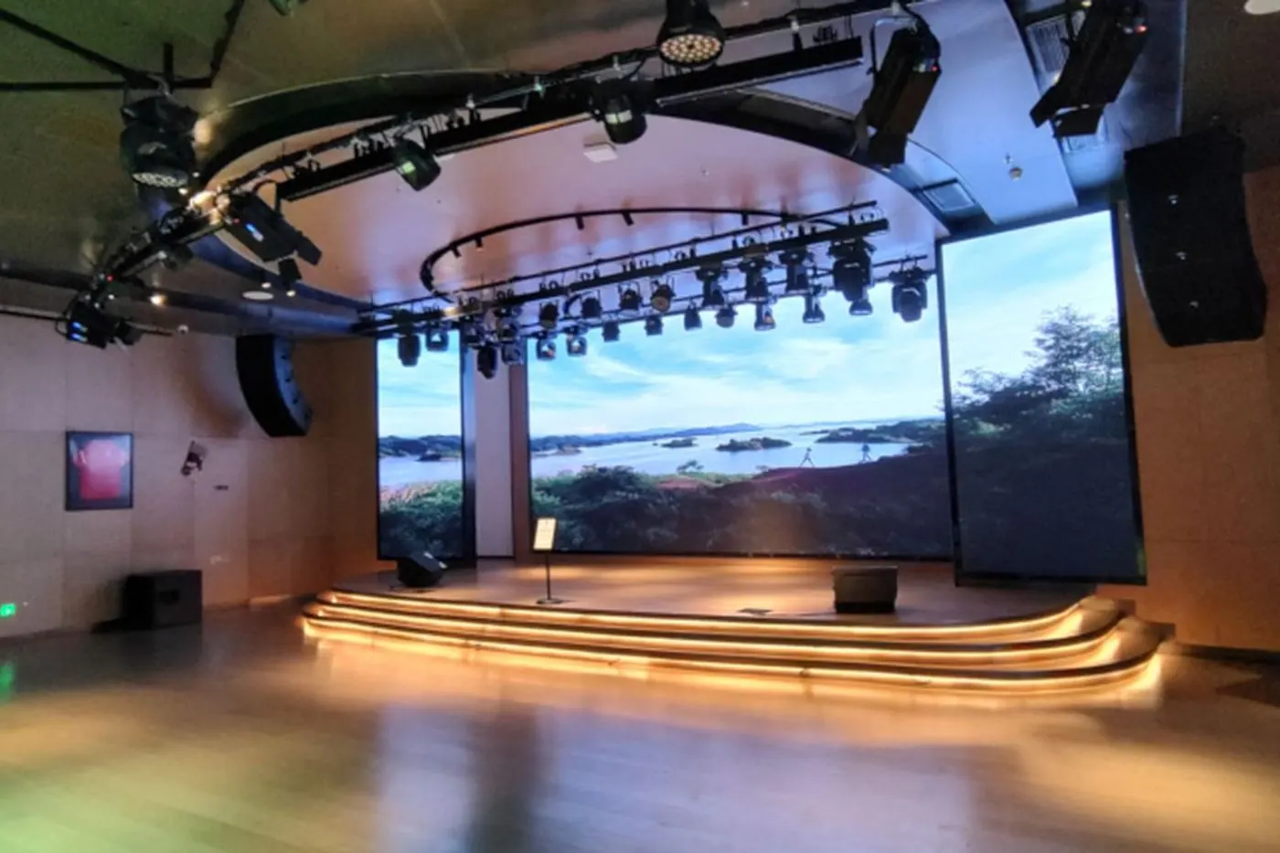 Stage with a video wall and lighting rig