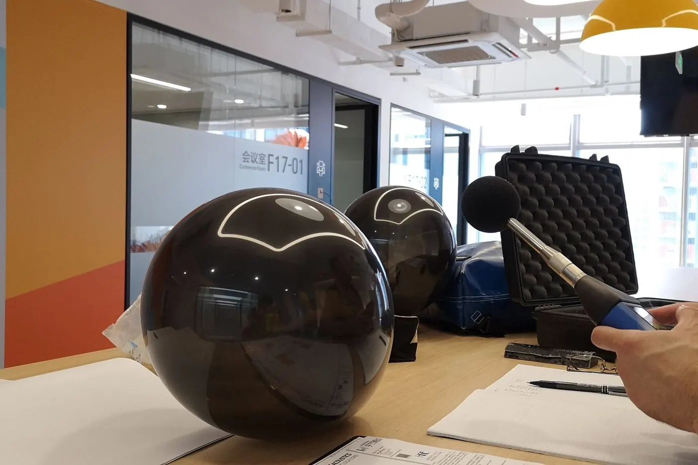 Impact sound testing in a conference room